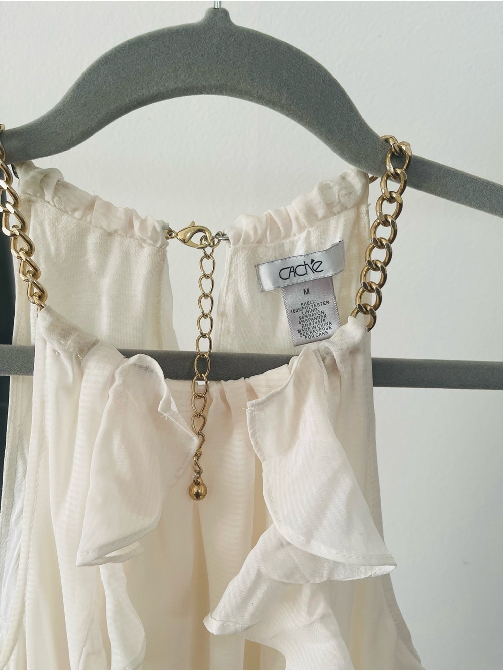 Cache Cream Ruffle Tank with Gold Chain Straps - Picture 5 of 5